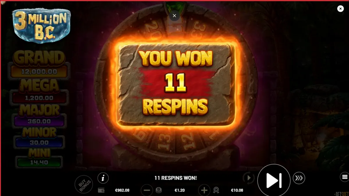 Tampilan visual slot 3 Million B.C. dengan tema prasejarah